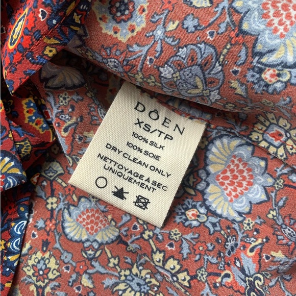 NWT Doen Josseline Silk Button Tie Neck Blouse Top Red Rouge Riviera Medallian - Picture 9 of 11